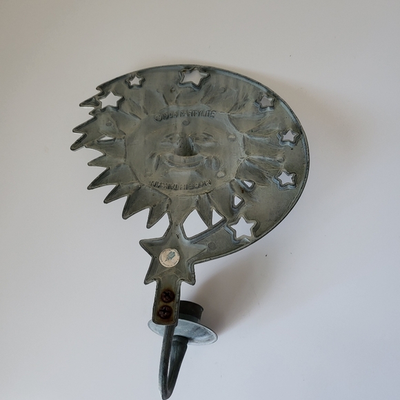Vintage Verdi Gris Metal Partylite Sun and Stars Wall Sconce Candle Holder - Picture 3 of 15
